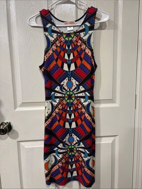 Mara Hoffman Sleeveless Geometric Midi Dress in Orange, Purple, Navy & Cream